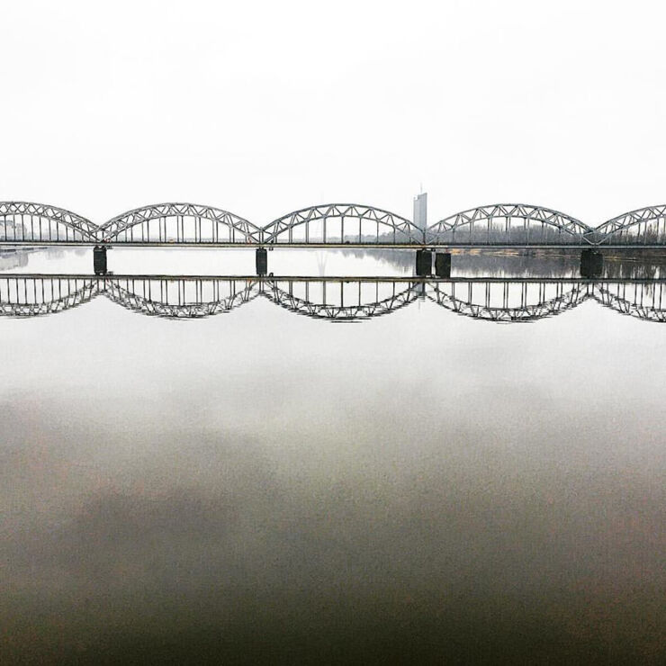 Railway over the river in Latvia.