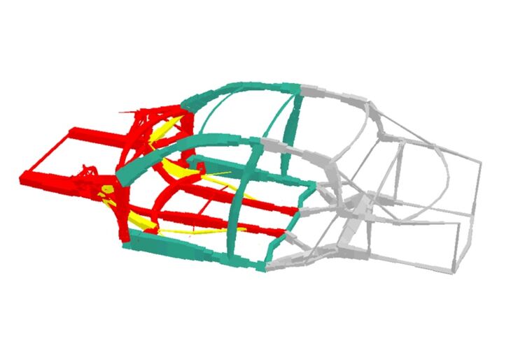 Strukturoptimiseringsmodell av en Volvo S40.