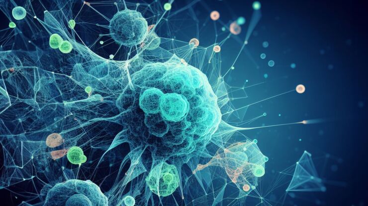 Illustrative image of cancer cells and networks.