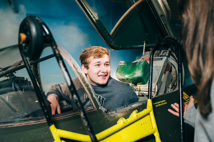 A person in a simulator