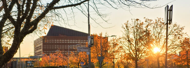 Höstbild från Campus Valla och Studenthuset.