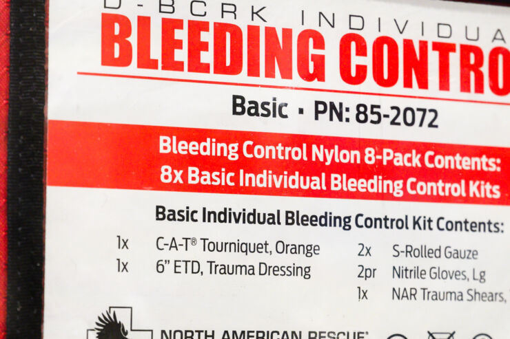 close-up, bleeding control kit.