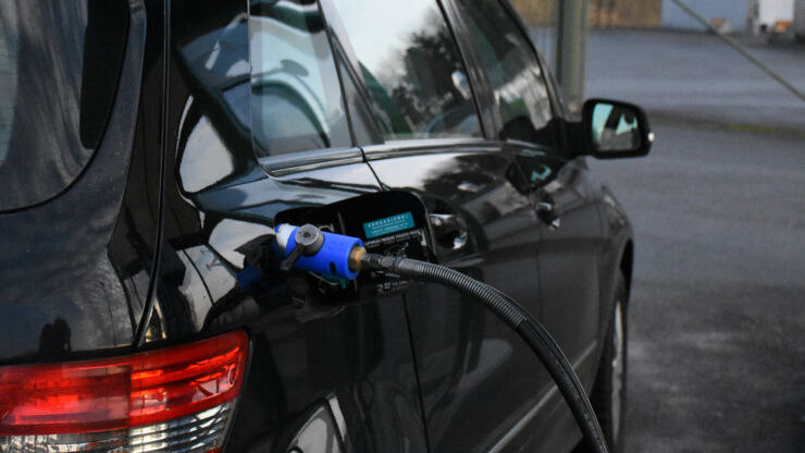 Biogas fueled car at the fueling station. 