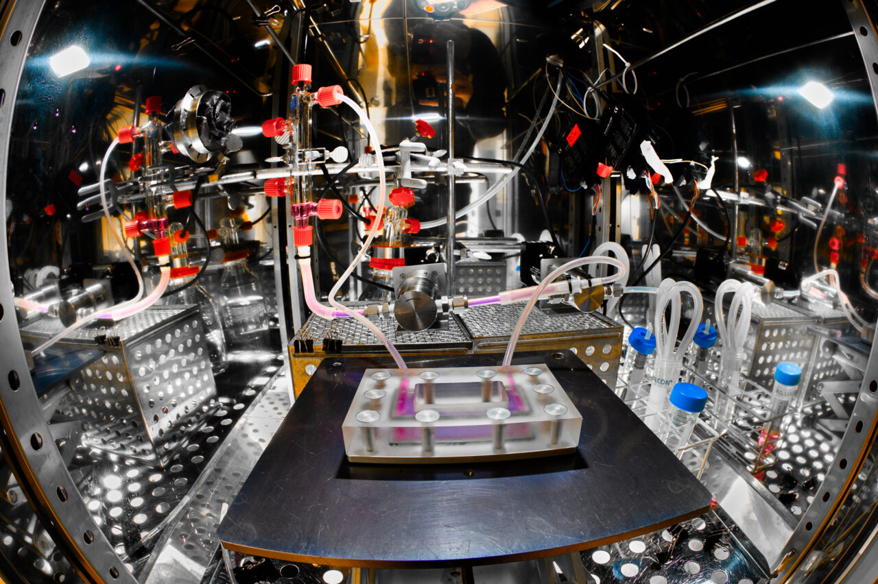 Närbild inifrån ett laboratorieinstrument.