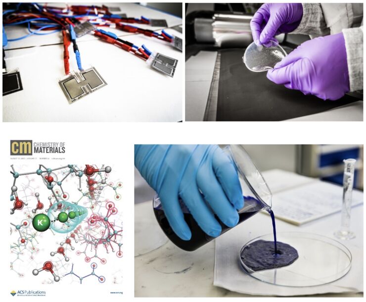 Collage of different ink like materials being handled in laboratory
