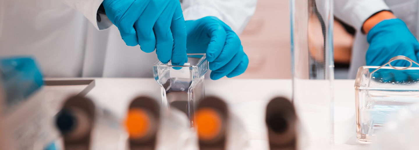 Forskare arbetar i ett labb.