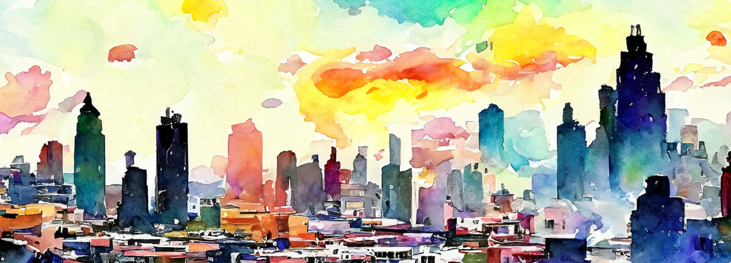 AI generated picture of a city in aquarelle style