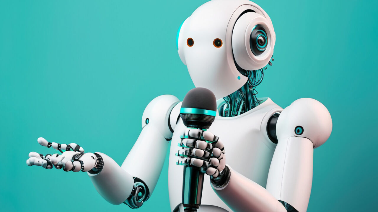 Robot speaking in a microphone