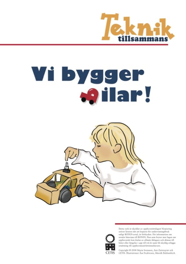 Illustration med en elev som bygger en gul dumper.  