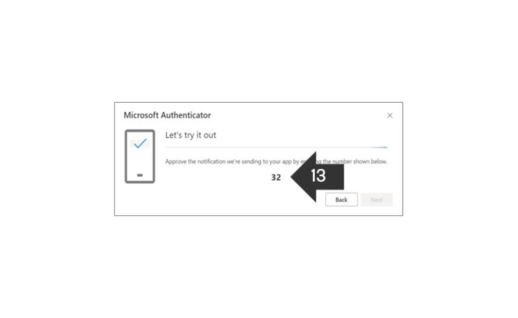 Screenshot showing a dialogue box displaying a numeric code to test a verification. An arrow points to the numeric code itself.