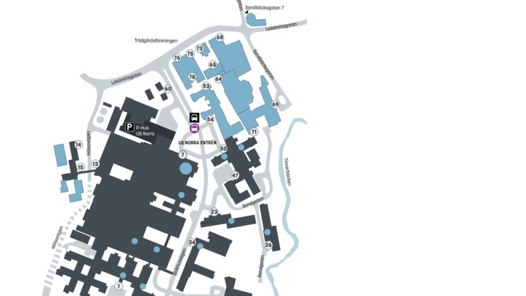 Karta över Campus US, Linköpings universitet.