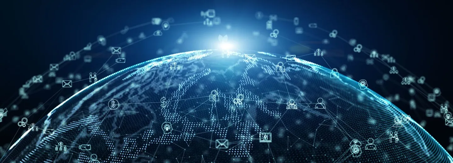 Jordklot som visualiserar nätverk mellan människor.