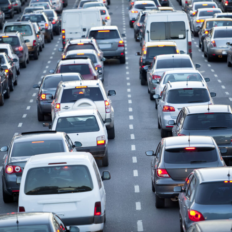 Cars in line on motorway