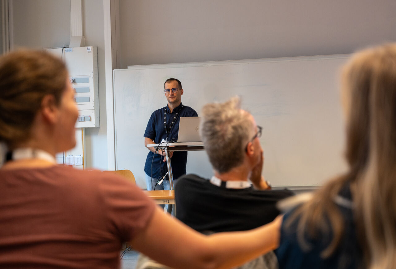 Researcher presenting research.