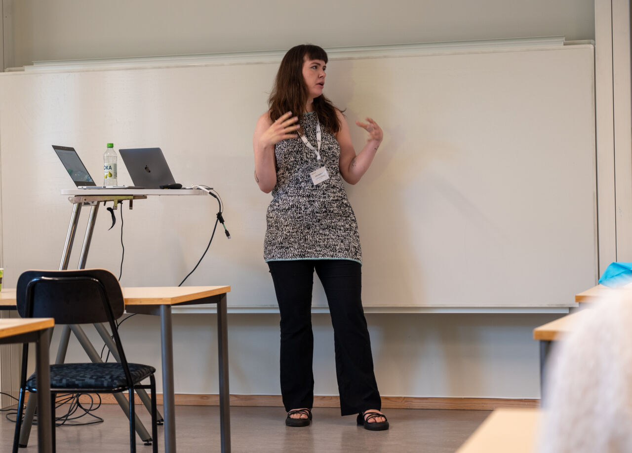 Researcher presenting research.