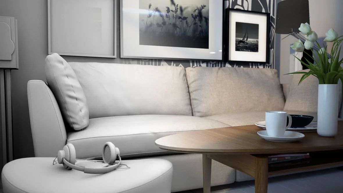 Computer generated image of a living room