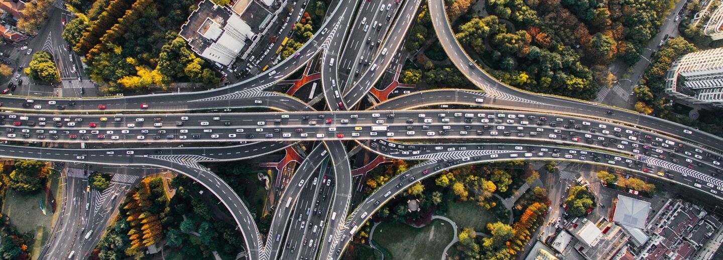 Highway from above with many vehicles