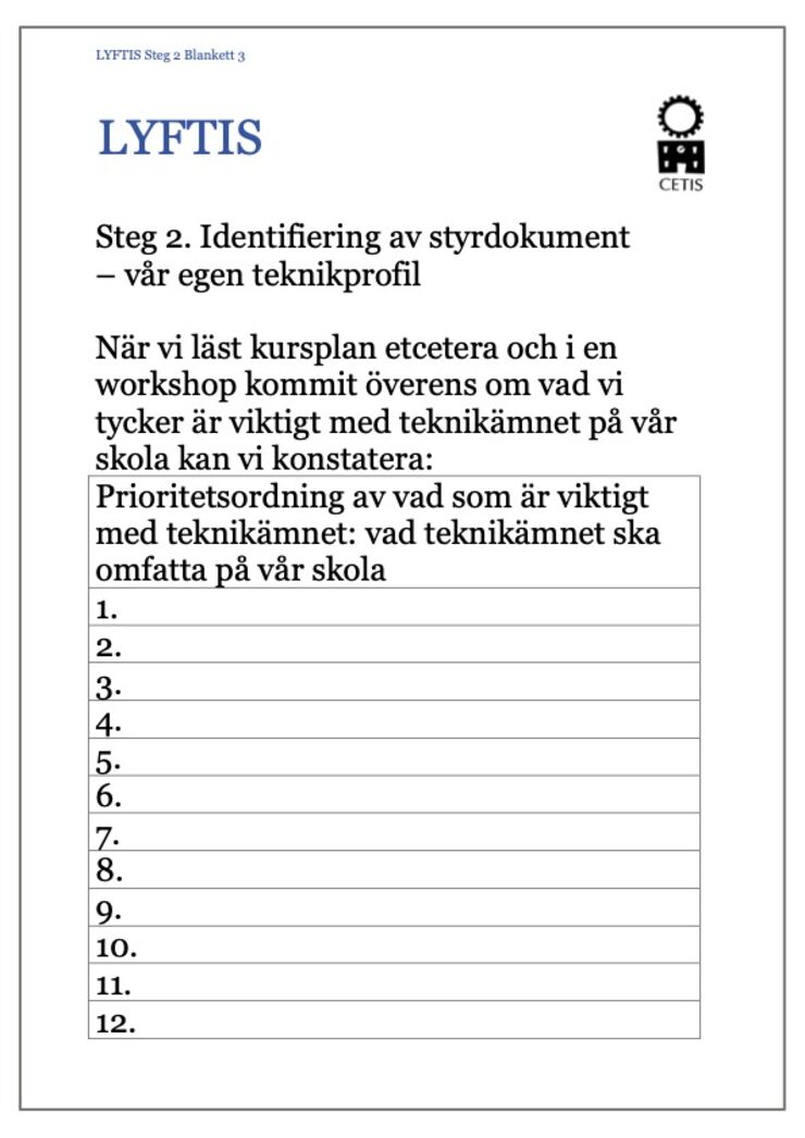 Blankett för identifiering av styrdokument.