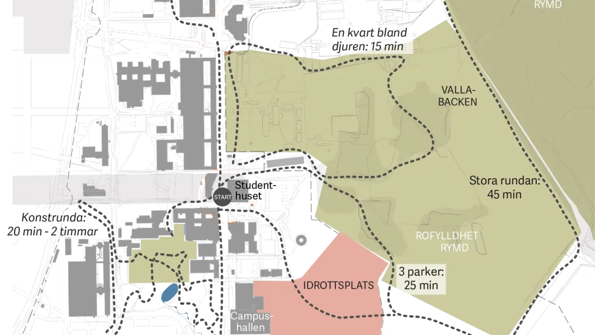Map over the walk and talk-way at Campus Valla.