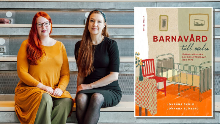 Two women sitting on stairs and a book cover