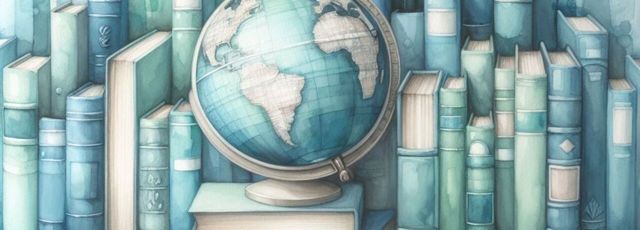 AI genererad bild med böcker och en jordglob.