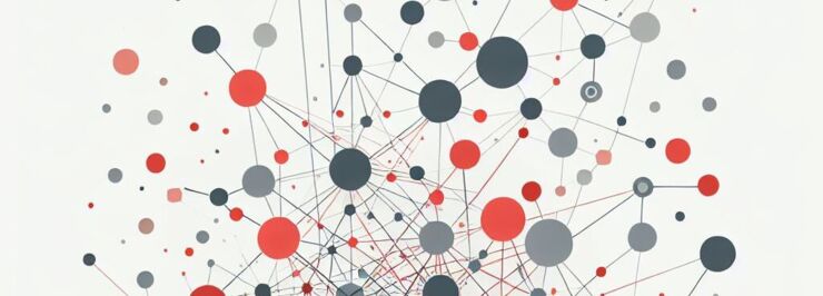 Red and grey dots that symbolice a network.