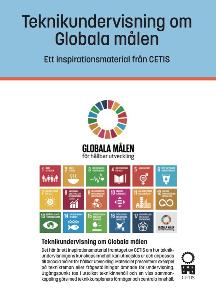 Omslag av inspirationsmaterialet teknikinnehåll i globala målen.