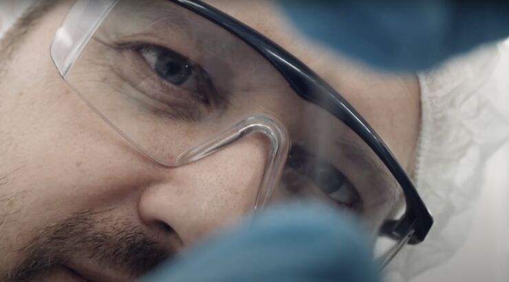 Closeup of a man dressed in lab gear