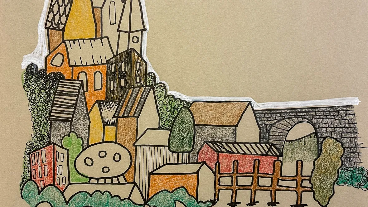 Drawing of a town.