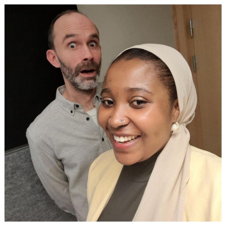 Episode guest Benjamin Forsberg and the host Fatima Abdullahi-Muhammed is looking into the camera.