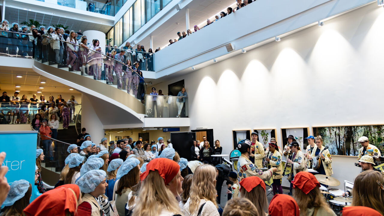 Ljusgård full av människor.