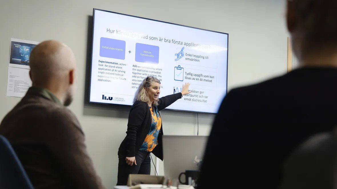 Forskare undervisar för yrkesverksamma vuxna i en klassrumsmiljö.