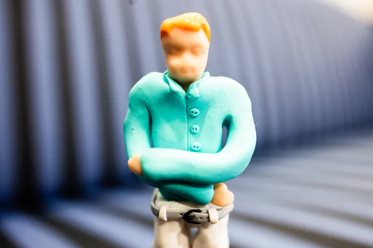 Clay figure representing an atheist. Made by Nathalie Hallin.